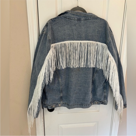 Elia Cher Jackets & Blazers - NWT Western Fringed Denim Jacket Women XL Country Rodeo Cowgirl Button Front